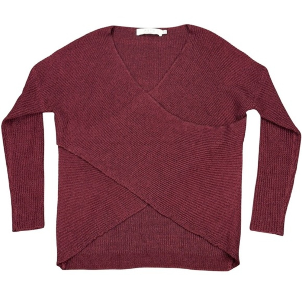 ASTR The‎ Label Women's XS Burgundy Wrap Knit Sweater Acrylic V Neck Balletcore